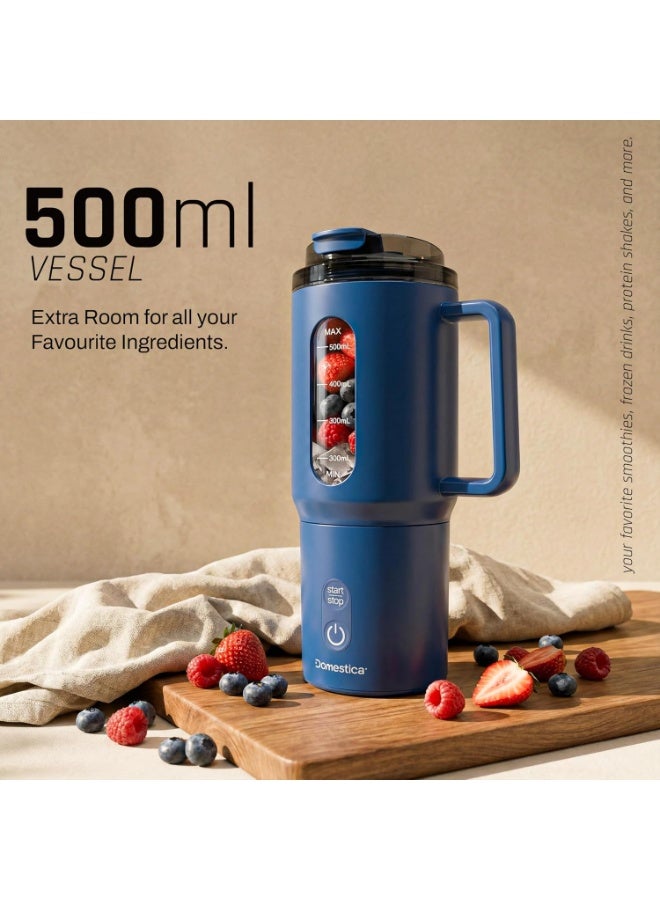 Domestica Blendö Portable Blender for Smoothie and Juices | Portable Juicer Mixer Blender for Fruits with 6-Blade Ice Crushing, 180000 RPM Motor | Compact Mixer Grinder | BPA-Free 500ml Blue - Image 4